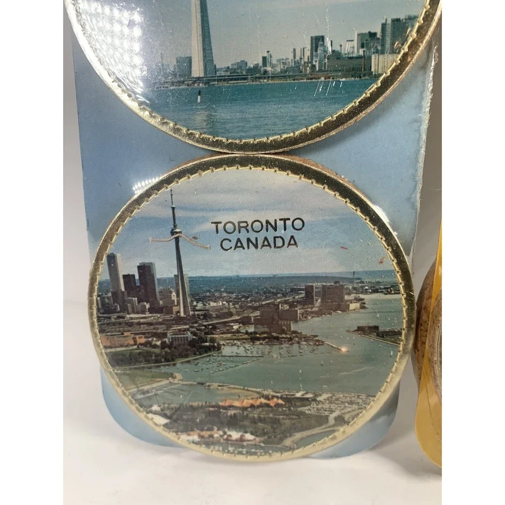 Vintage NOS Home Leather TORONTO CANADA Genuine Cork Coasters Lot Set 8 Man Cave